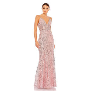 Mac Duggal EMBELLISHED PLUNGE NECK SLEEVELESS TRUMPET GOWN